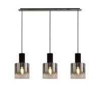 Boreray 3 Light Pendant Bar in Black/Black Chrome with Faded Smoked Glass Shades