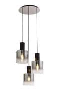 Boreray 3 Light Round Pendant in Black/Black Chrome with Faded Smoked Glass Shades