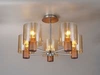 Boreray 5 Light Fitting in a Mocha Finish with Faded Amber Glass Shades