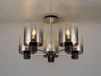 Boreray 5 Light Fitting in Black/Black Chrome with Faded Smoked Glass Shades