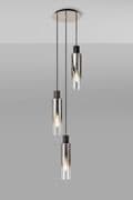 Boreray Slim 3 Light Spiral Pendant in Black/Polished Chrome with Faded Smoked Glass Shades
