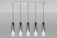 Boreray Slim 5 Light Bar Pendant in Black/Polished Chrome with Faded Smoked Glass Shades