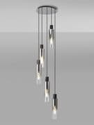 Boreray Slim 5 Light Spiral Pendant in Black/Polished Chrome with Faded Smoked Glass Shades