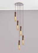 Boreray Slim 5 Light Spiral Pendant in Mocha with Faded Amber Glass Shades