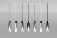 Boreray Slim 7 Light Bar Pendant in Black/Polished Chrome with Faded Smoked Glass Shades