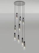 Boreray Slim 9 Light Spiral Pendant in Black/Polished Chrome with a Faded Smoked Glass Shades