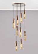 Boreray Slim 9 Light Spiral Pendant in Mocha with Faded Amber Glass Shades