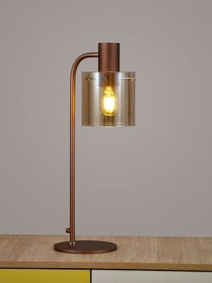 Boreray Tall Table Lamp in a Mocha Finish with a Faded Amber Glass Shade