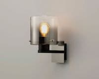 Boreray Wall Light in Black/Black Chrome with a Faded Smoked Glass Shade, Switched