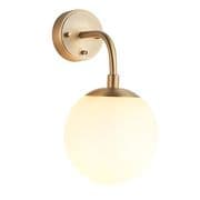 Bourges Wall Light in a Matt Antique Brass Finish with a Matt Opal Glass Shade, Switched