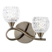 Boyer Double Wall Light in Antique Brass with Crystal Glass Shades - ENDON BOYER-2WBAB-L