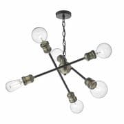 Brigade 6 Light Pendant in Matt Black and Antique Brass - där BRI0654
