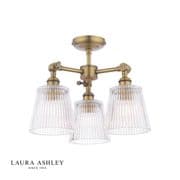 Callaghan 3 Light Semi Flush in Antique Brass with a Clear Ribbed Glass - LAURA ASHLEY LA3756491-Q