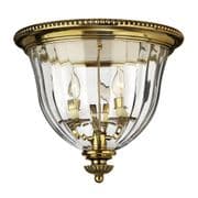 Cambridge 3 Light Flush Fitting in Solid Burnished Brass with Clear Optic Glass - HINKLEY HK/CAMBRIDGE/F/B