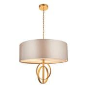 Cannes 3 Light Pendant in Antique Gold Leaf with a Mink Satin Fabric Shade