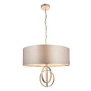 Cannes 3 Light Pendant in Antique Silver Leaf with a Mink Satin Fabric Shade
