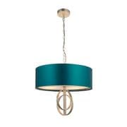 Cannes 3 Light Pendant in Antique Silver Leaf with a Satin Teal Fabric Shade