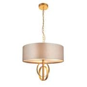 Cannes 5 Light Pendant in Antique Gold Leaf with a Mink Satin Fabric Shade