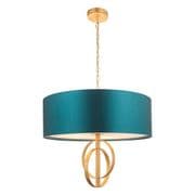 Cannes 5 Light Pendant in Antique Gold Leaf with a Satin Teal Fabric Shade