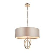 Cannes 5 Light Pendant in Antique Silver Leaf with a Mink Satin Fabric Shade