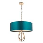 Cannes 5 Light Pendant in Antique Silver Leaf with a Satin Teal Fabric Shade