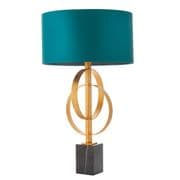 Cannes Table Lamp in Antique Gold Leaf with a Satin Teal Fabric Shade