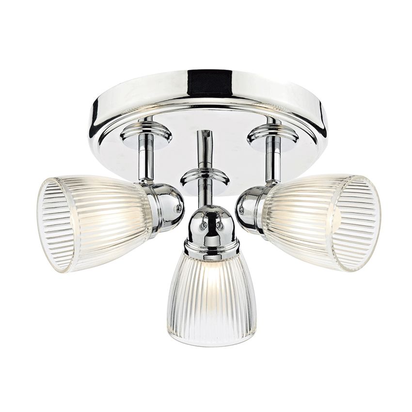 Cedric 3 Light Spot Light Plate in Polished Chrome with Ribbed Glass Shades IP44 Rated - där CED7638