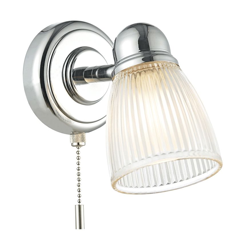 Cedric Single Spot Light in Polished Chrome with Ribbed Glass, Switched IP44 Rated - där CED0738