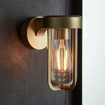 Chalon Outdoor/Indoor Wall Light in a Brushed Gold Finish with Clear Glass IP44