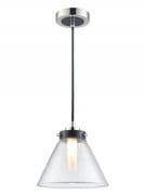 Chard Bathroom Pendant in Polished Chrome and Matt Black with a Clear Glass Shade, IP44 Rated