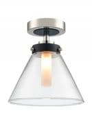 Chard Bathroom Semi-Flush in Polished Chrome and Matt Black with a Clear Glass Shade, IP44 Rated