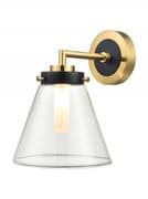 Chard Bathroom Wall Light in Aged Brass and Matt Black with a Clear Glass Shade, IP44 Rated