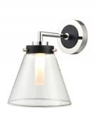 Chard Bathroom Wall Light in Polished Chrome and Matt Black with a Clear Glass Shade, IP44 Rated