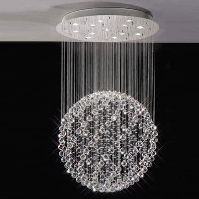 Churton 13 Light Pendant in Chrome with Crystal Spheres and Beads