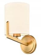 Clevedon Single Wall Light in an Aged Brass Finish with an Off White Fabric Shade