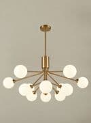 Corby 12 Light Fitting in Antique Gold with Opal Glass Shades