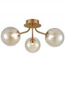 Corby 3 Light Fitting in Antique Gold with Amber Glass Shades