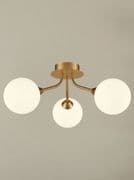 Corby 3 Light Fitting in Antique Gold with Opal Glass Shades