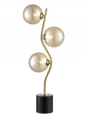 Corby 3 Light Table Lamp in Antique Gold with Amber Glass Shades