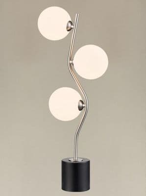 Corby 3 Light Table Lamp in Satin Nickel with Opal Glass Shades