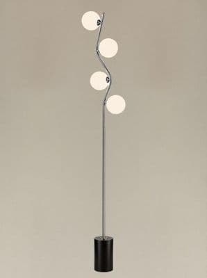 Corby 4 Light Floor Lamp in Satin Nickel with Opal Glass Shades