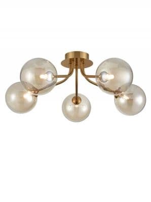 Corby 5 Light Fitting in Antique Gold with Amber Glass Shades