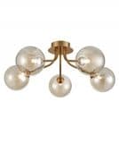 Corby 5 Light Fitting in Antique Gold with Amber Glass Shades