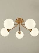 Corby 5 Light Fitting in Antique Gold with Opal Glass Shades