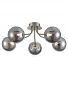 Corby 5 Light Fitting in Satin Nickel with Smoked Glass Shades