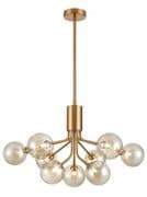 Corby 9 Light Fitting in Antique Gold with Amber Glass Shades