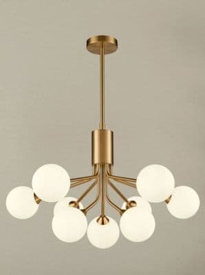 Corby 9 Light Fitting in Antique Gold with Opal Glass Shades