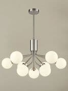 Corby 9 Light Fitting in Satin Nickel with Opal Glass Shades