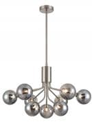 Corby 9 Light Fitting in Satin Nickel with Smoked Glass Shades