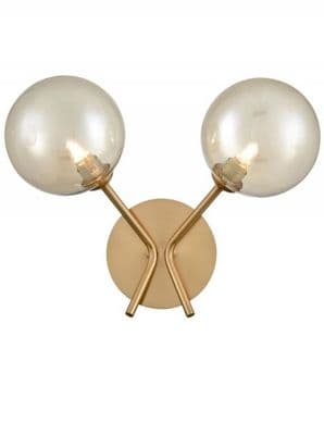 Corby Double Wall Light in Antique Gold with Amber Glass Shades, Switched